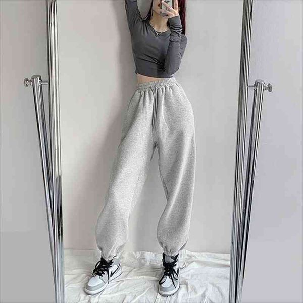 

harajuku winter warm gray joggers sports pants women korean fashion fleece velvet oversize black jogging sweatpants baggy, Black;white