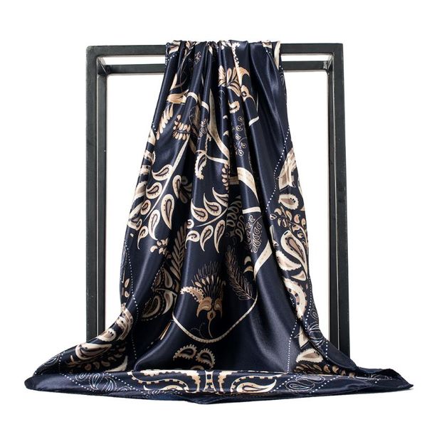 

scarves silk scarf women black paisley print four seasons square bandana echarpe femme foulard en soie head, Blue;gray