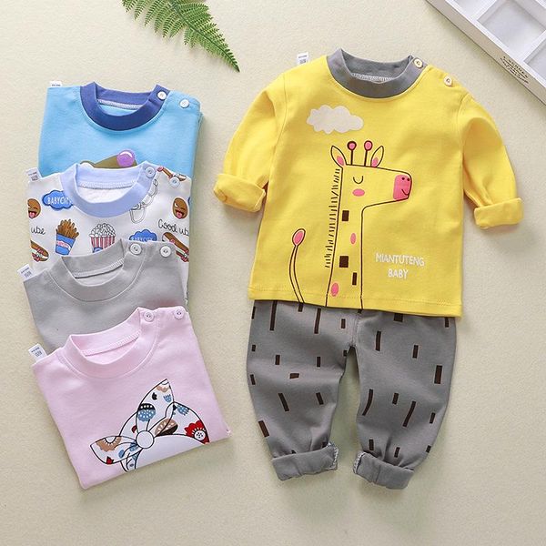 

clothing sets children's clothes boys and girls baby cotton underwear set autumn long pants home service, White