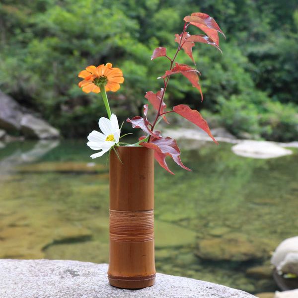Japon Bambu Çiçek Vazo Ev Dekorasyon için El Yapımı Düğün Dekorasyon Vazo Hediye Saksı Standları Ev Dekor Şişeleri Ahşap 210623