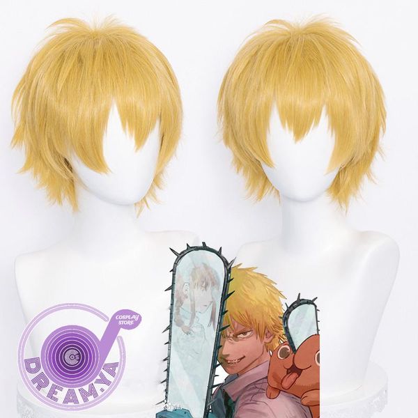 

other event & party supplies denji anime chainsaw man cosplay wig short golden synthetic hair heat resistance role play halloween + cap