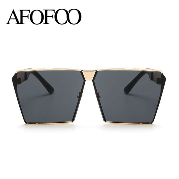 

designer luxury afofoo square fashion brand oversized women metals mirror sunglasses men uv400 large frame shades, Black