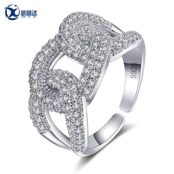 

net red fashion 925 flash cross chain wide zircon women's diamond ring, Black