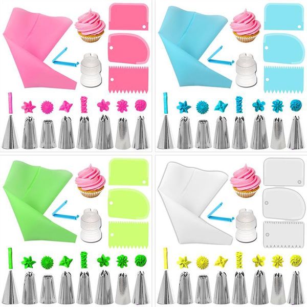

baking & pastry tools 14pcs cake decoration kit assorted silicone bag icing tip coupler diy accessories kitchen