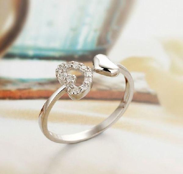 

cluster rings s925 sterling silver love confession gift female ring hollow double open engagement wedding, Golden;silver