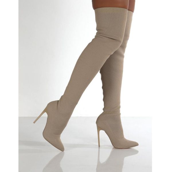 

boots winter women's knee high 2021 knitted design warm and fashionable women boot black beige simple optional