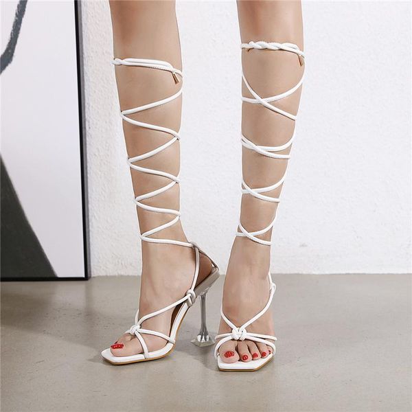 

fashion women cross straps sandals thin 11cm kitten heel lace up summer gladiator narrow band rome shoes big size 42, Black