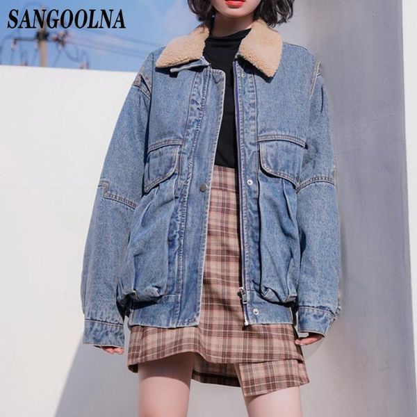 

women korean denim jackets turn-down collar casual all-match vintage outerwear 2021 fall winter warm trendy female jacket women's, Black;brown