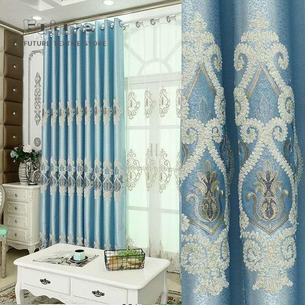 

curtain & drapes style small rose jacquard european-style embroidered blackout fabric customized curtains for living room and bedroom
