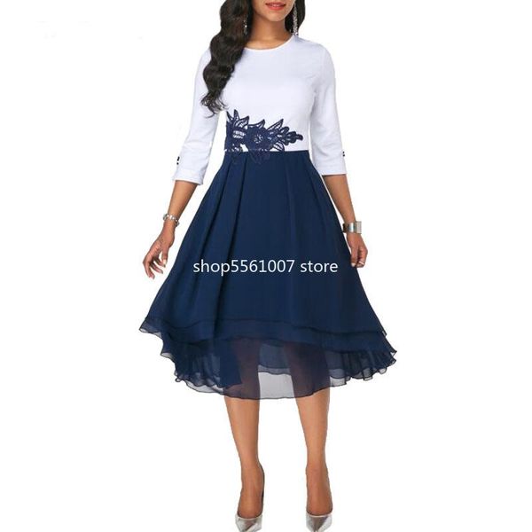 

embroidery lace autumn summer dress women 2021 casual plus size slim patchwork chiffon dresses elegant long party, Black;gray