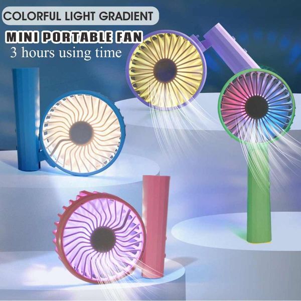 

summer cooler mini handheld fan usb rechargeable personal desk fans with gradient colorful lights outdoor travel air cooling electric