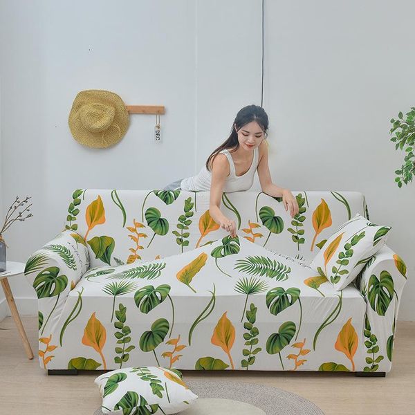 

chair covers yellow leaf sofa cover cotton set elastic couch for living room pets cubre towel 1/2/3/4-seater 1pc