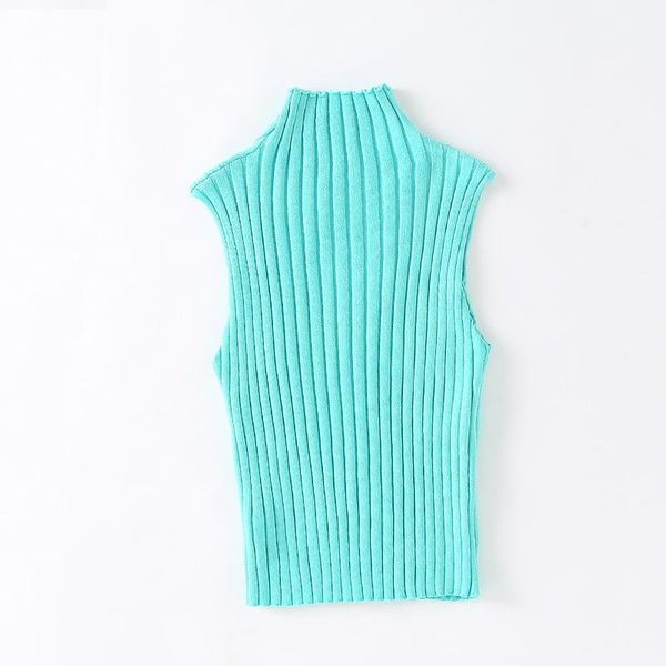 

summer dress fashion high collar sleeveless temperamental solid color body tight show slim bottom knit vest women's sweaters, White;black