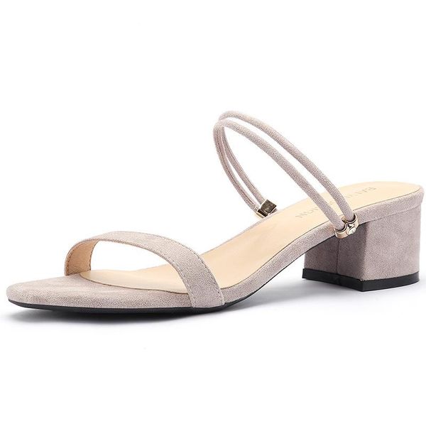 

seller - women sandals flock slip on 4cm thick high heels round toe shallow back strap sandal for shoes size35-40, Black