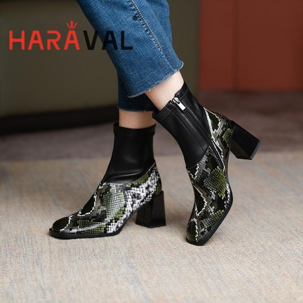

boots haraval ankle modern shoes high heels fashion elegant square toe genuine leather black footwear women boot e535l