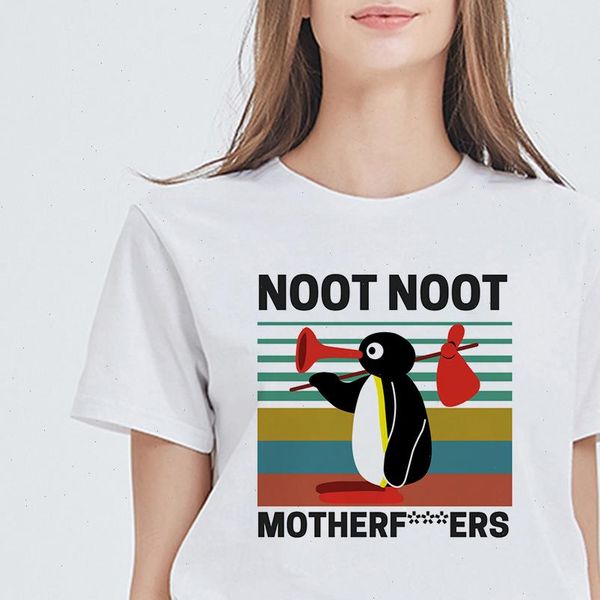 

women t shirt female noot motherf er funny tees kawaii oversize pingu letter print harajuku vestidos, White