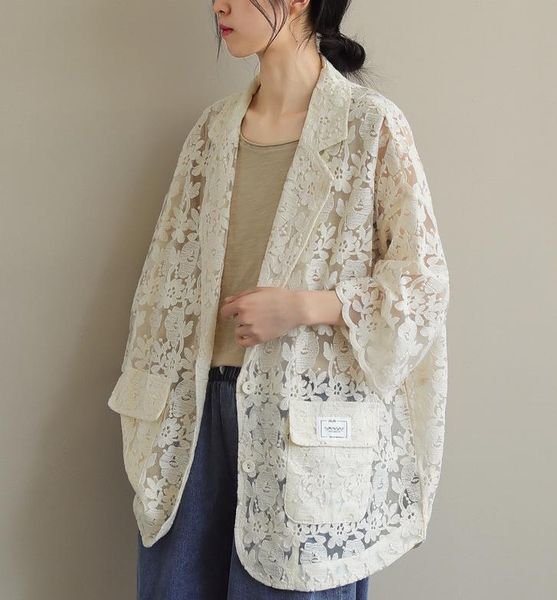 

women's jackets 21 coats women mori girl style loose lace pockets embroidery turn-down collar female thin fashion, Black;brown