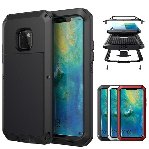 

cell phone pouches heavy duty protection armor doom metal aluminum case for huawei mate 20 pro p30 full body shockproof cover with glass
