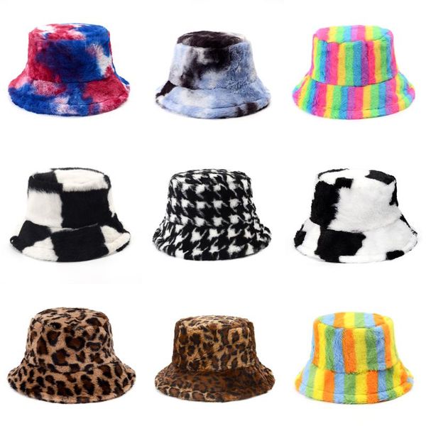 

wide brim hats faux fur winter bucket women girl cow leopard fisherman hat outdoor travel sun warm soft plush velvet fluffy panama, Blue;gray