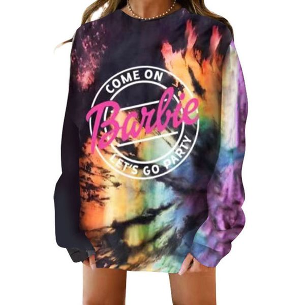 

women hoodie 2021autumn new men's women's loose-fitting casual round neck long-sleeved sweater tie-dye printing stylish cool girl, Black