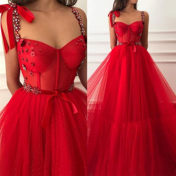 

simple dresses spaghetti straps handmade flower crystal floor length tulle red prom 2022 long prom gown robe de soiree for women, Black