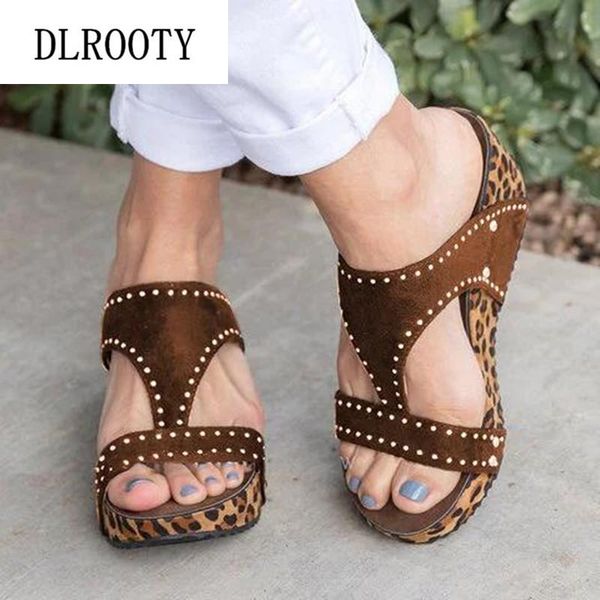 

women slippers sandals flip flops summer fashion wedges platform leopard non-slip shoes slides crystal casual female plus size, Black