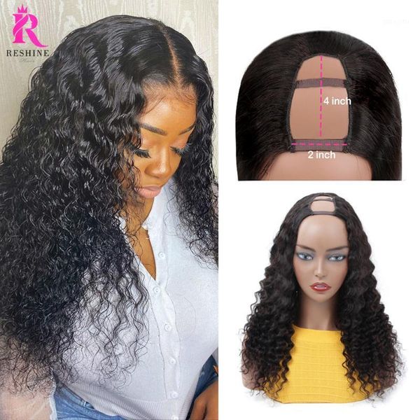 

deep curly u part wigs brazilian wave human hair 180% density full machine made clip in wig for black women1, Black;brown