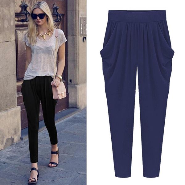 

women's pants & capris autumn womens harem high waist loose straight ankle-length comfortable casual large size 8xl ol, Black;white