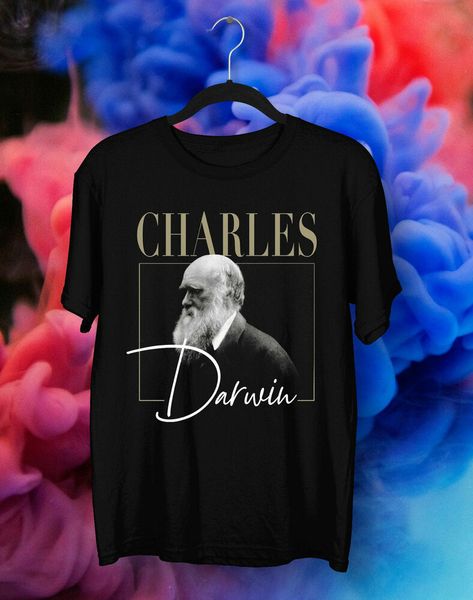 

charles darwin t-shirt 90s retro vintage t-shirt gift idea for fan, White;black