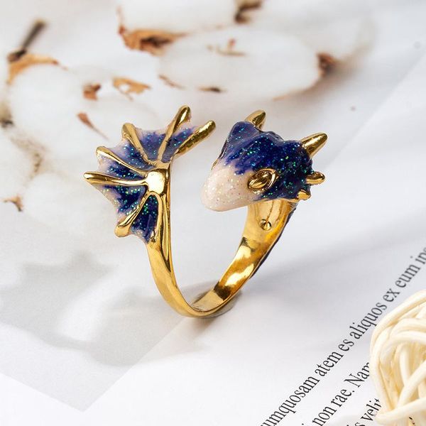 

juicy grape justin and the knights of valour hand-painted enamel black knight dragon ring opening adjustment trend jewelry cluster rings, Golden;silver