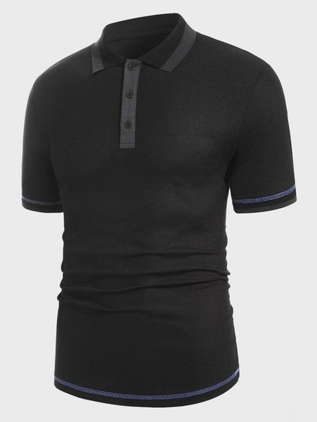 

men stitching contrast trim polo shirt o9mj#, White;black