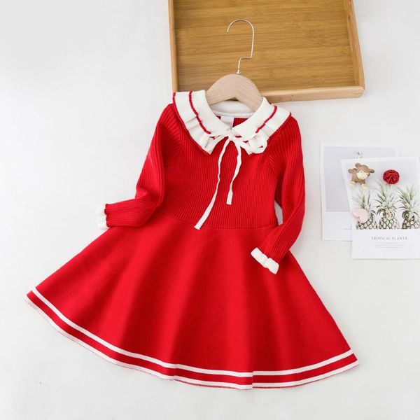 

girl's dresses lzh fashion children's princess dress 2021 autumn knitted sweater for kids clothes girls 3-9 year sweet baby, Red;yellow