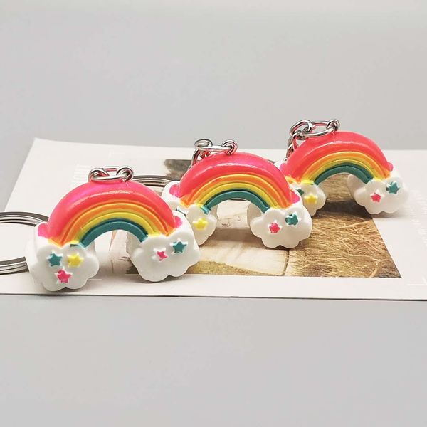 

2021 fashion keychain cartoon 3d rainbow resin bag pendant car key ring gift, Silver