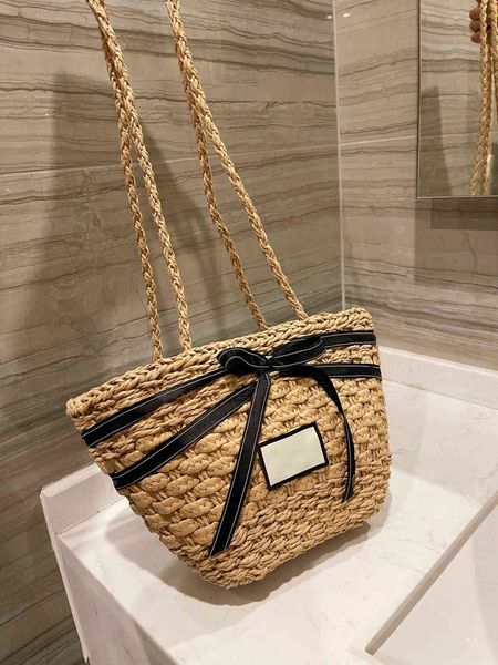 

fashion designer summer bags straw grass basket sand package holidays shoulder shopping bag handbag hip-hop party personality elegant sweet, Black;red