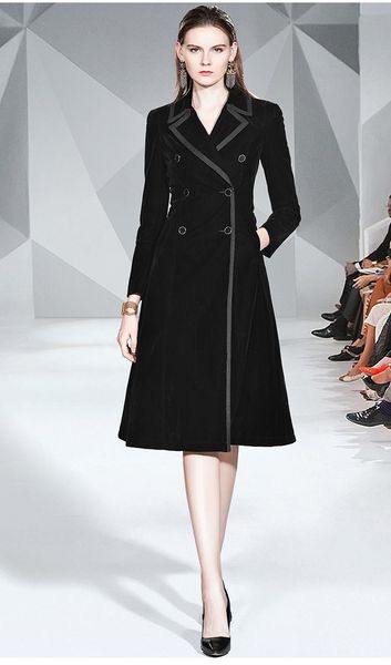 

women's wool & blends zuoman women autumn winter blazer velvet trench coat female vintage designer long elegant outerwear coats, Black
