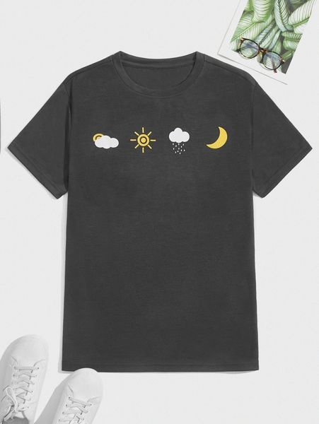 

men sun & moon print tee s1wv#, White;black