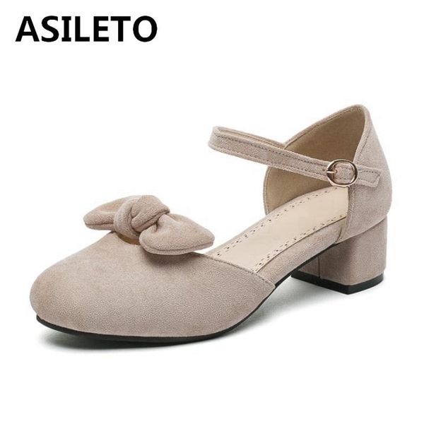

dress shoes asileto 2021 spring summer lady heeled sandals round toe 5cm square heels one-button buckle bowtie large size 30-43 sweet s1792, Black