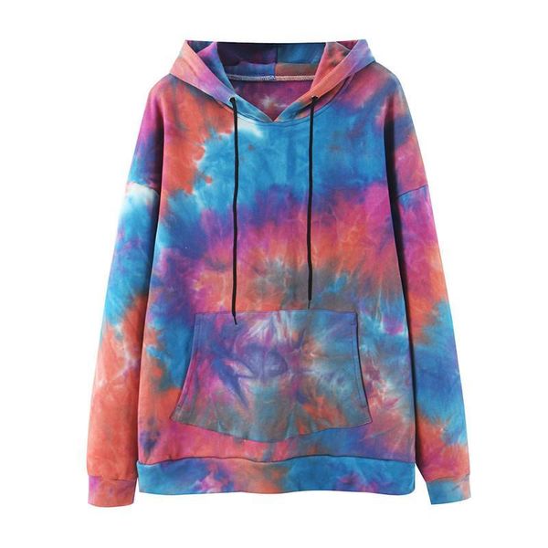 

hoodies autumn long sleeve water color tie -dye printed hoodies casual loose street women 's pocket coat sweatshirts, Black