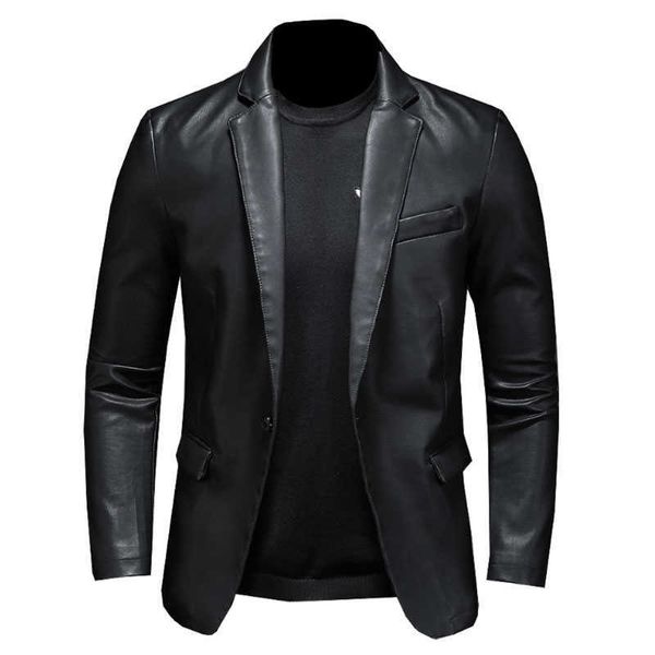 

autumn style korean version of leather jacket men's faux leather jacket slim-fit mens leather blazer 5xl 210928, Black