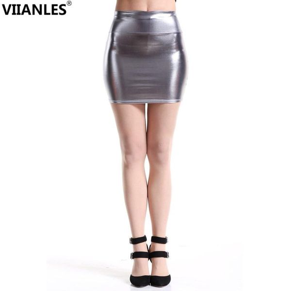

skirts viianles short faux leather skirt women high waist pencil mini ladies vintage retro office casual silver m, Black