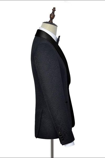 

men's suits & blazers (jacket+pants) slim fit black jacquard men suit 2 piece elegant wedding groom male clothing year party dress for, White;black