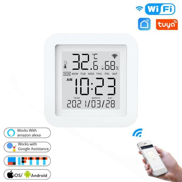 

smart home control tuya life temperature and humidity sensor with led screen display usb works google assistant smartthings