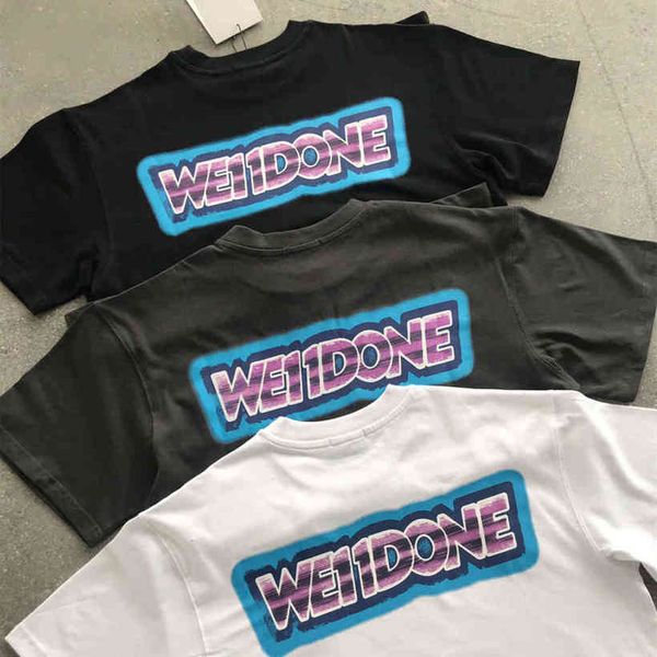 

high street brand we11done streetwear letter design tea oversized men s women t-shirt, White;black