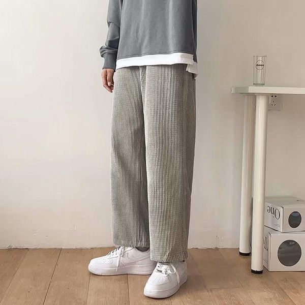 

men's pants wide-leg fashion solid color retro drawstring casual men streetwear loose hip-hop straight trousers mens m-2xl, Black