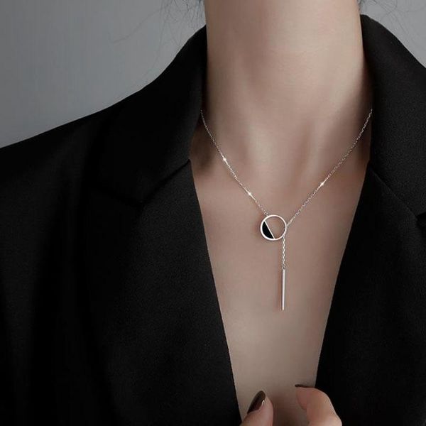 

chains geometric black circle tassel clavicle chain 925 sterling silver pendant necklace for women simple cool jewelry girlfriend
