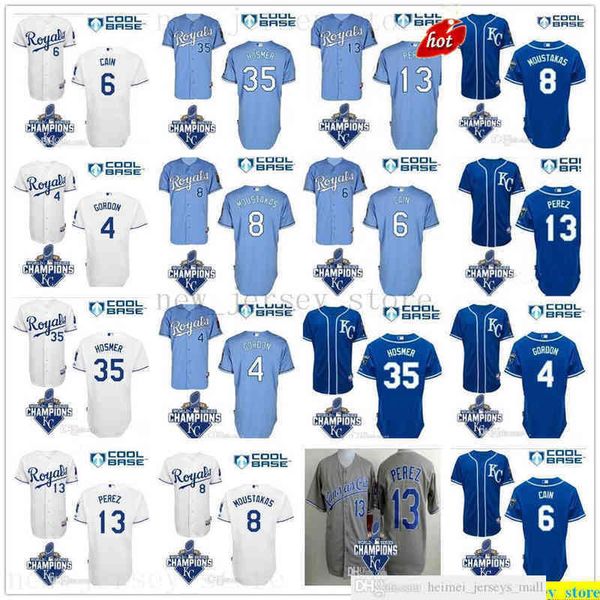 

2015th world patch baseball jerseys stitched 35 eric hosmer 6 lorenzo cain 13 salvador perez jersey mens women youth kids, Black