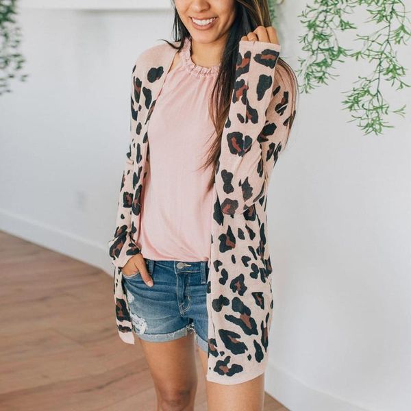 

women's knits & tees autumn fashion leopard print cardigan casual loose long sleeve streetwear ladies jaqueta feminina, White
