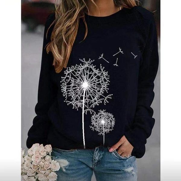 

women's hoodies & sweatshirts pullover autumn casual loose wild long-sleeved women's harajuku retro printing round neck sweater clo, Black