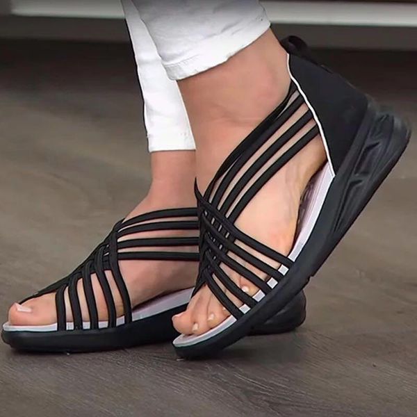 

sandals trendy size 43 wedges women hollow breathable braided fish sports roman sandales sandalias mujer, Black