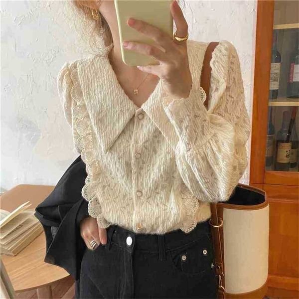 

sweet apricot lace elegance blouse women chic female shirts french all match office lady gentle 210525, White